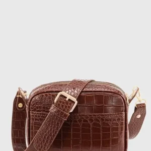 Brown Croc Embossed Crossbody Bag for Women
