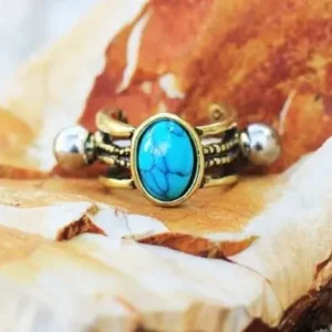 Antique Gold Cartilage Ear Cuff with Oval Turquoise Stone