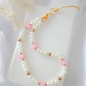 "Candy Love" | Pink Hearts & Pearls Beaded Phone Lanyard
