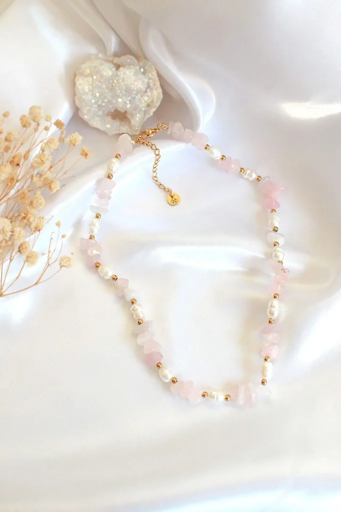 "Luau Party" | Natural Rose Quartz Crystal & Freshwater Pearls Choker