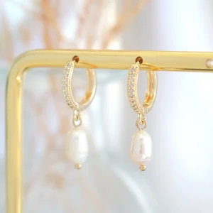 "Sunset" | 24K Freshwater Pearls Mini Dangle Hoops