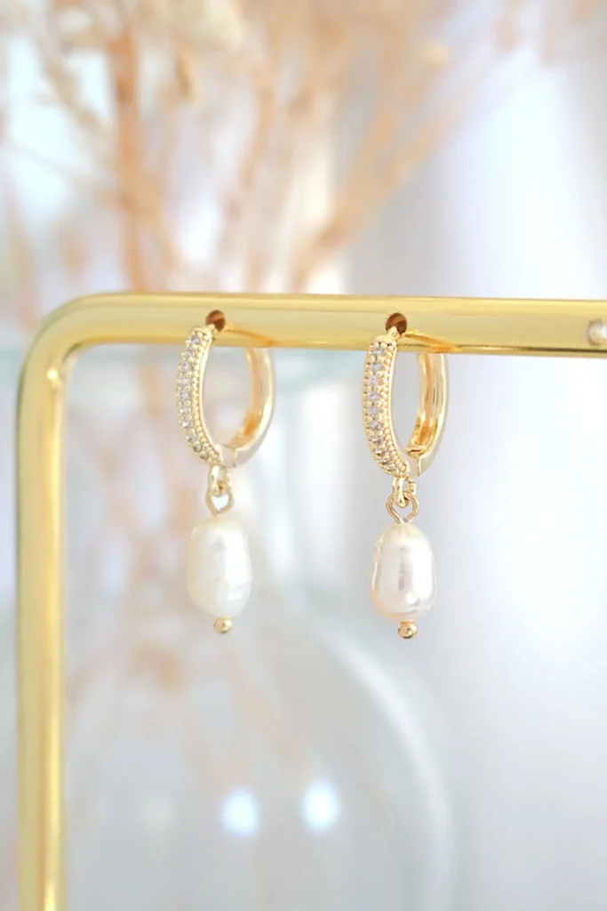 "Sunset" | 24K Freshwater Pearls Mini Dangle Hoops