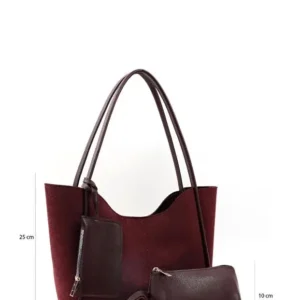 Brown SHK108 faux leather women hand and shoulder bag with wallet and makeup bag