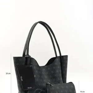 Monogram black SHK108 faux leather women hand and shoulder bag with wallet and makeup bag