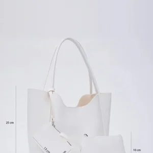 White SHK108 faux leather women hand and shoulder bag with wallet and makeup bag