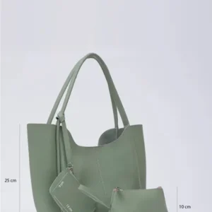 Mint green SHK108 faux leather women hand and shoulder bag with wallet and makeup bag