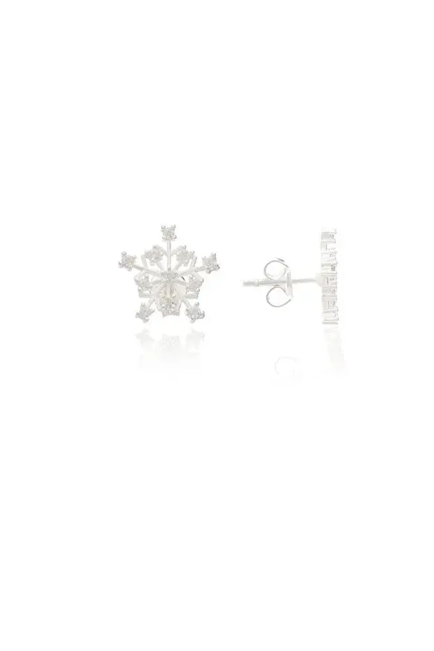 925 Sterling Silver Snowflake Earrings with Zircon Stones for Women - Image 2