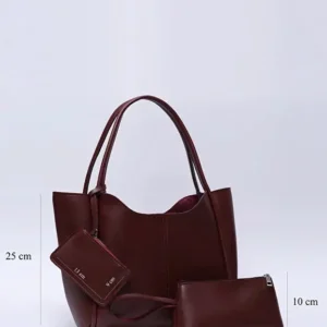 Burgundy SHK108 faux leather women hand and shoulder bag with wallet and makeup bag