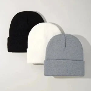 Unisex Foldable Beanie Hat Set Black, White & Grey (3-Pack)
