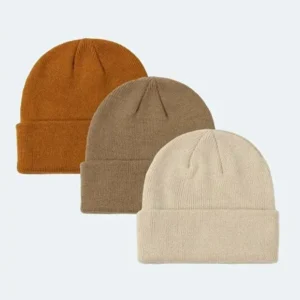 Unisex Foldable Beanie Hat Set Mustard, Taupe & Stone (3-Pack)
