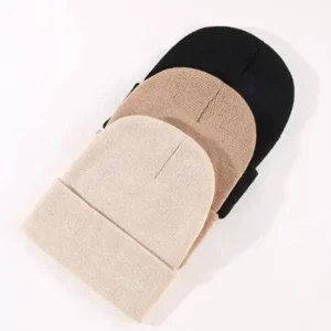 Unisex Foldable Beanie Hat Set Black, Light Taupe & Stone (3-Pack)