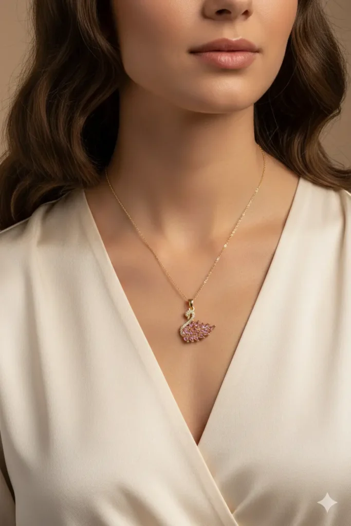 Stainless Steel Pink Swan Necklace for Women