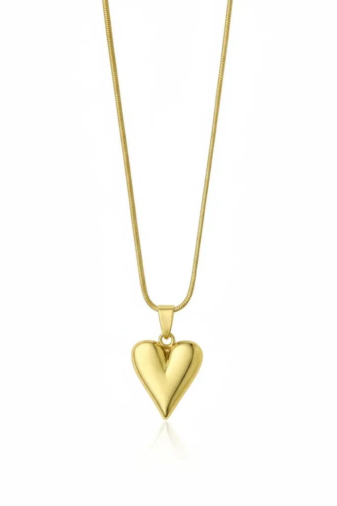 Stainless Steel Snake Chain Dome Heart Necklace