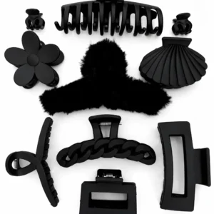 10 Piece Women Black Plush Hair Claw Clip Set Soft Comfortable Daily Use