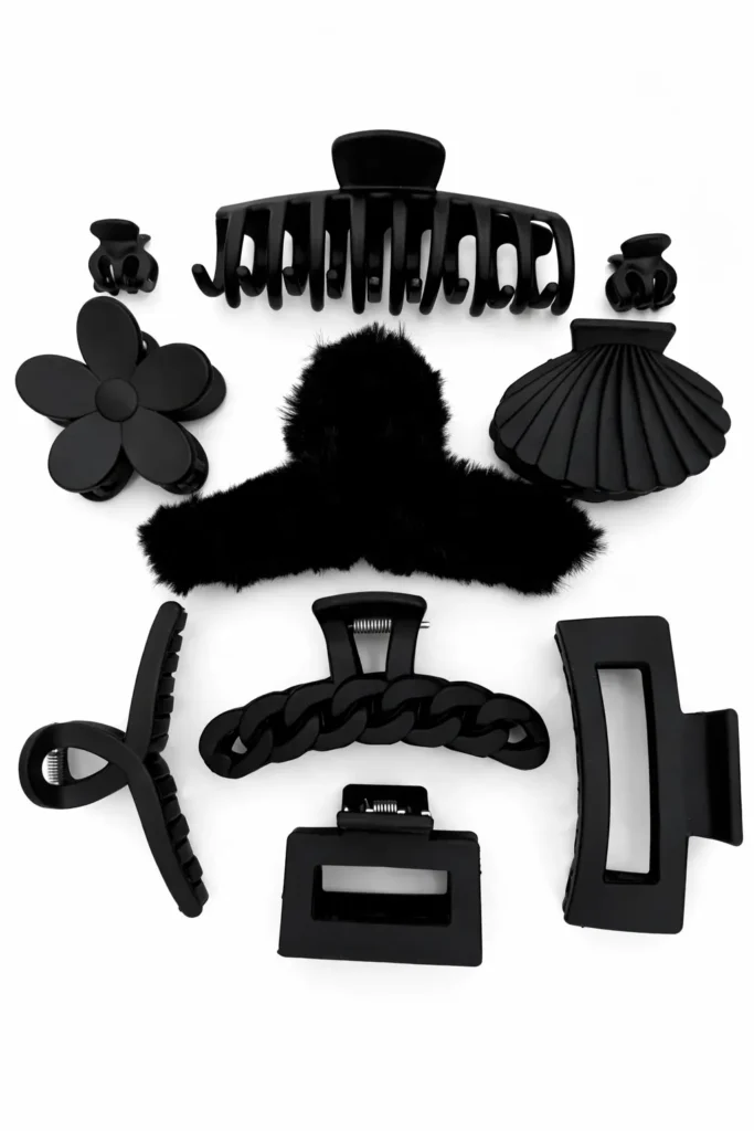10 Piece Women Black Plush Hair Claw Clip Set Soft Comfortable Daily Use