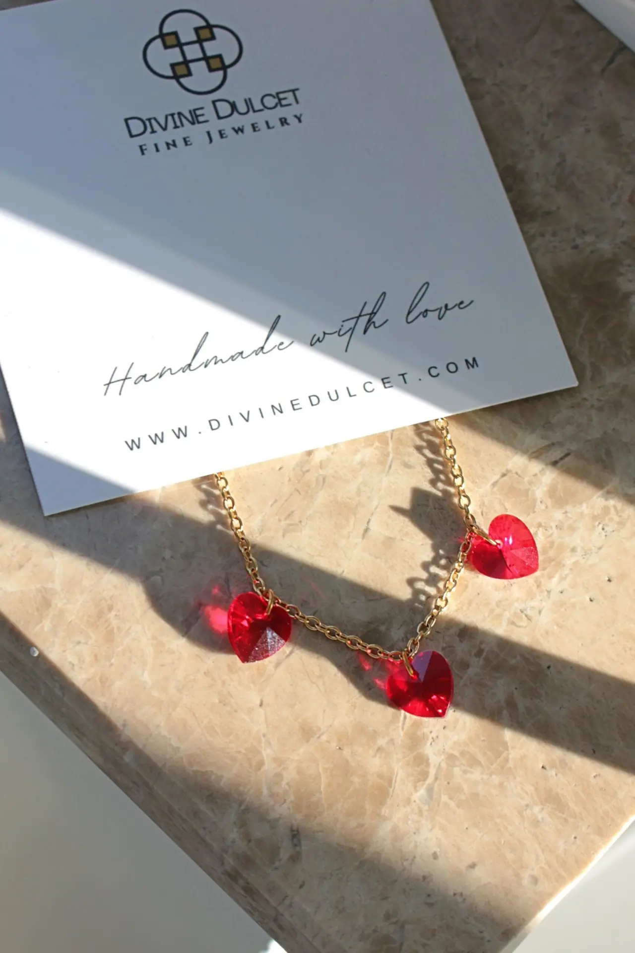 "Love Trilogy" | 3 Red Hearts 24K Necklace - Image 3