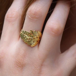 Fern Leaf Ring: Gold Plated Brass, Nature-Inspired Design