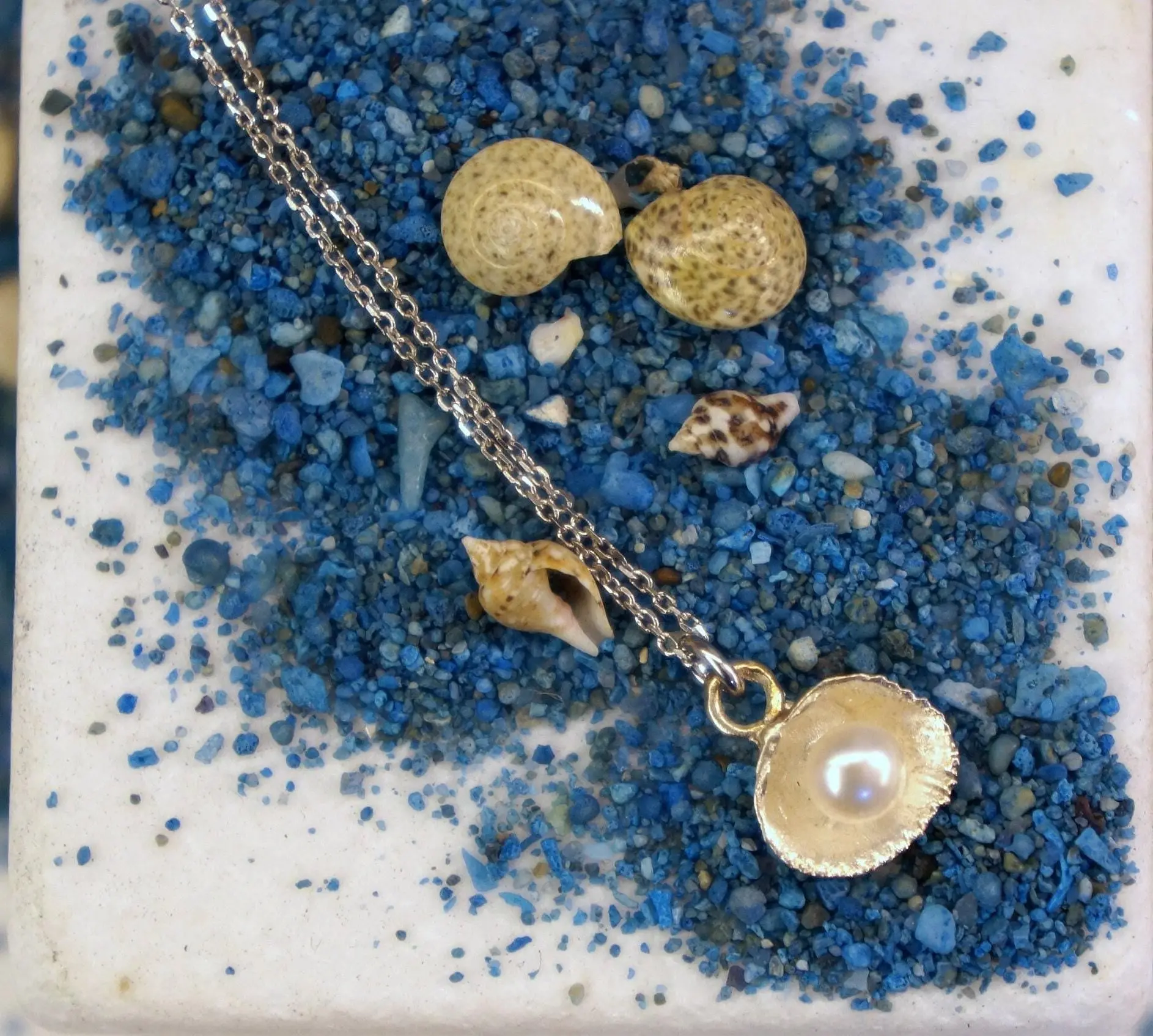 Nature-Inspired Sterling Silver Necklace with Freshwater Pearl (Dainty, Handmade)