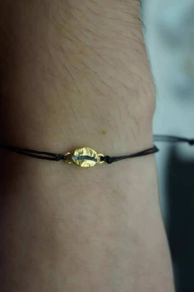 Coffee Bean Bracelet, Sterling Silver or Gold-Plated, Adjustable Cord, Minimalist Jewelry