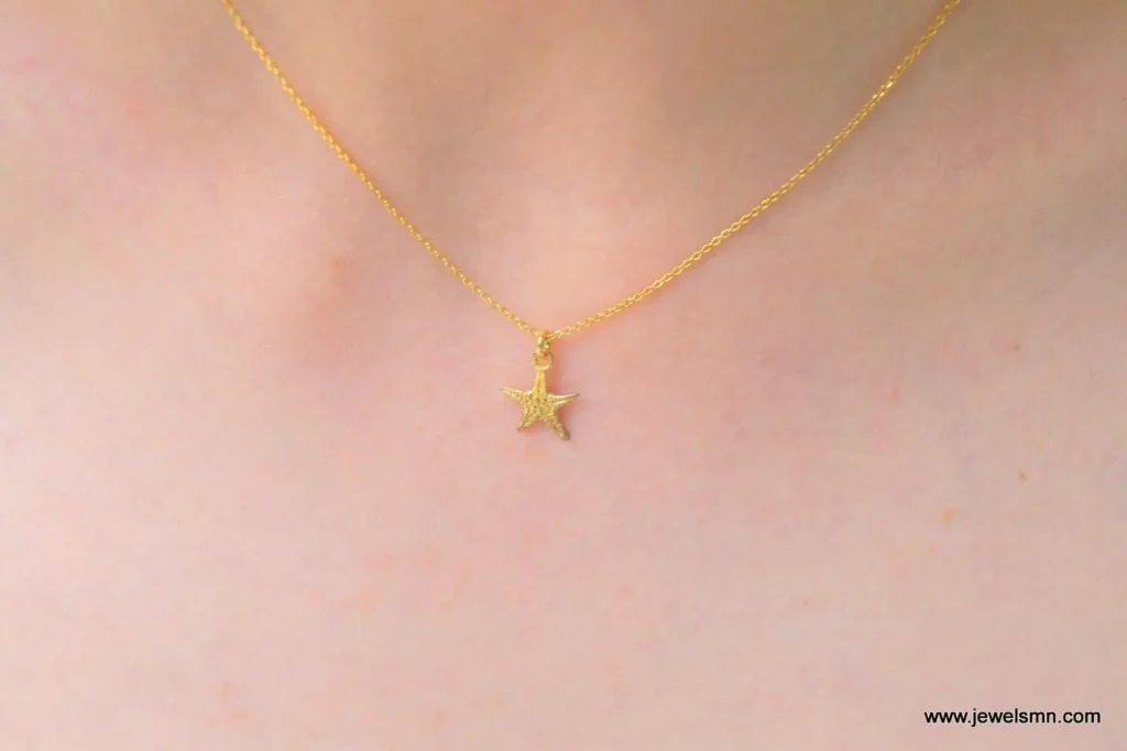 Minimalist Starfish Necklace, Tiny Gold Plated Silver (Dainty Charm)