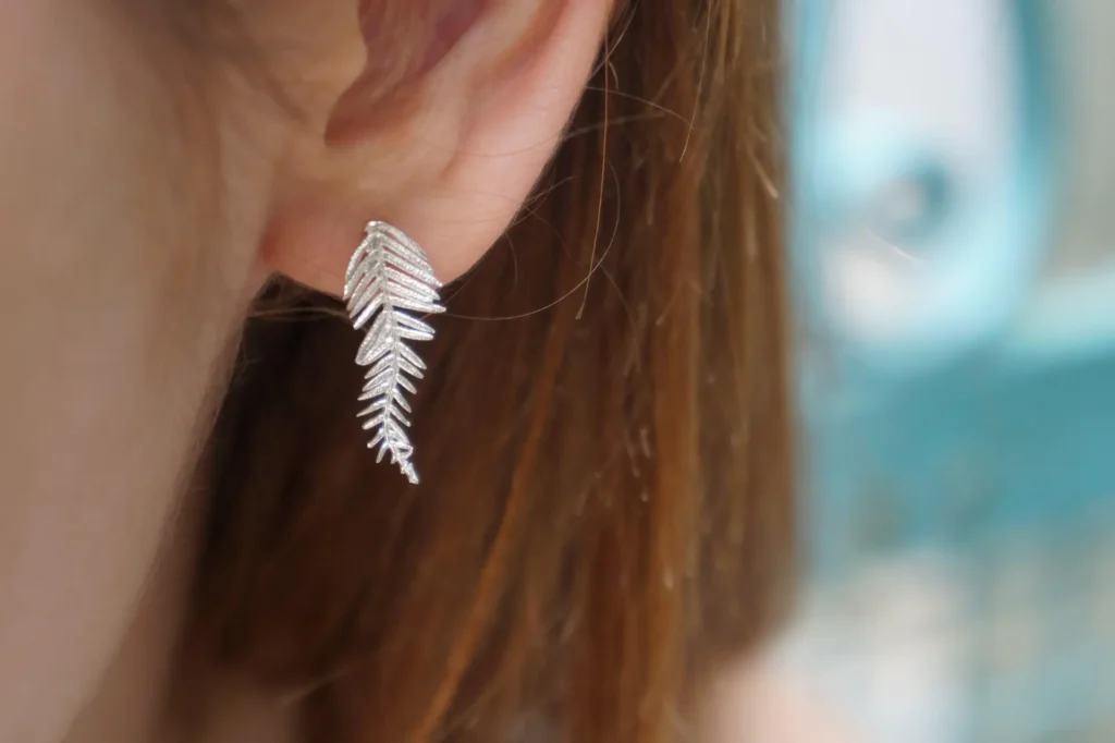Acacia Leaf Stud Earrings: Real Silver, Nature-Inspired Jewelry