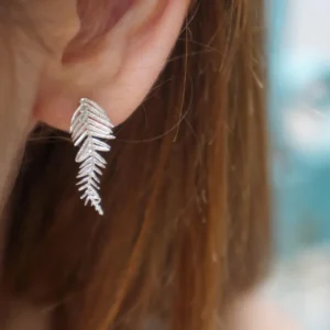 Acacia Leaf Stud Earrings: Real Silver, Nature-Inspired Jewelry
