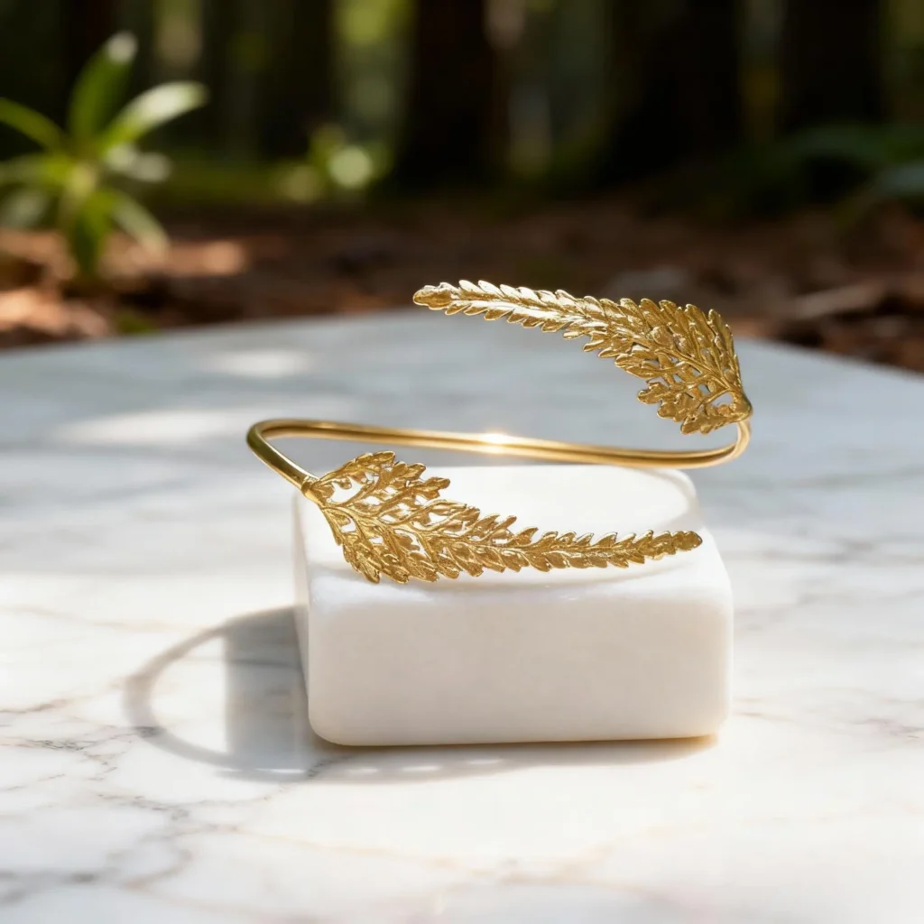 Fern Leaf Bracelet: Adjustable Gold-Plated Brass, Nature Inspired