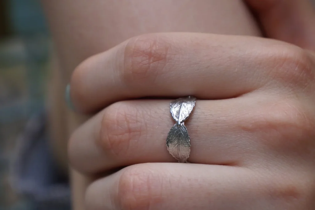 Silver Rose Ring, Gold-Plated Sterling Silver Jewelry, Rose Leaf Band, Unique Gift for Her, Birthday Gift for Women, Handmade Jewelry