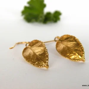 Real Rose Leaf Earrings: 14k Gold Plated on Recycled Brass