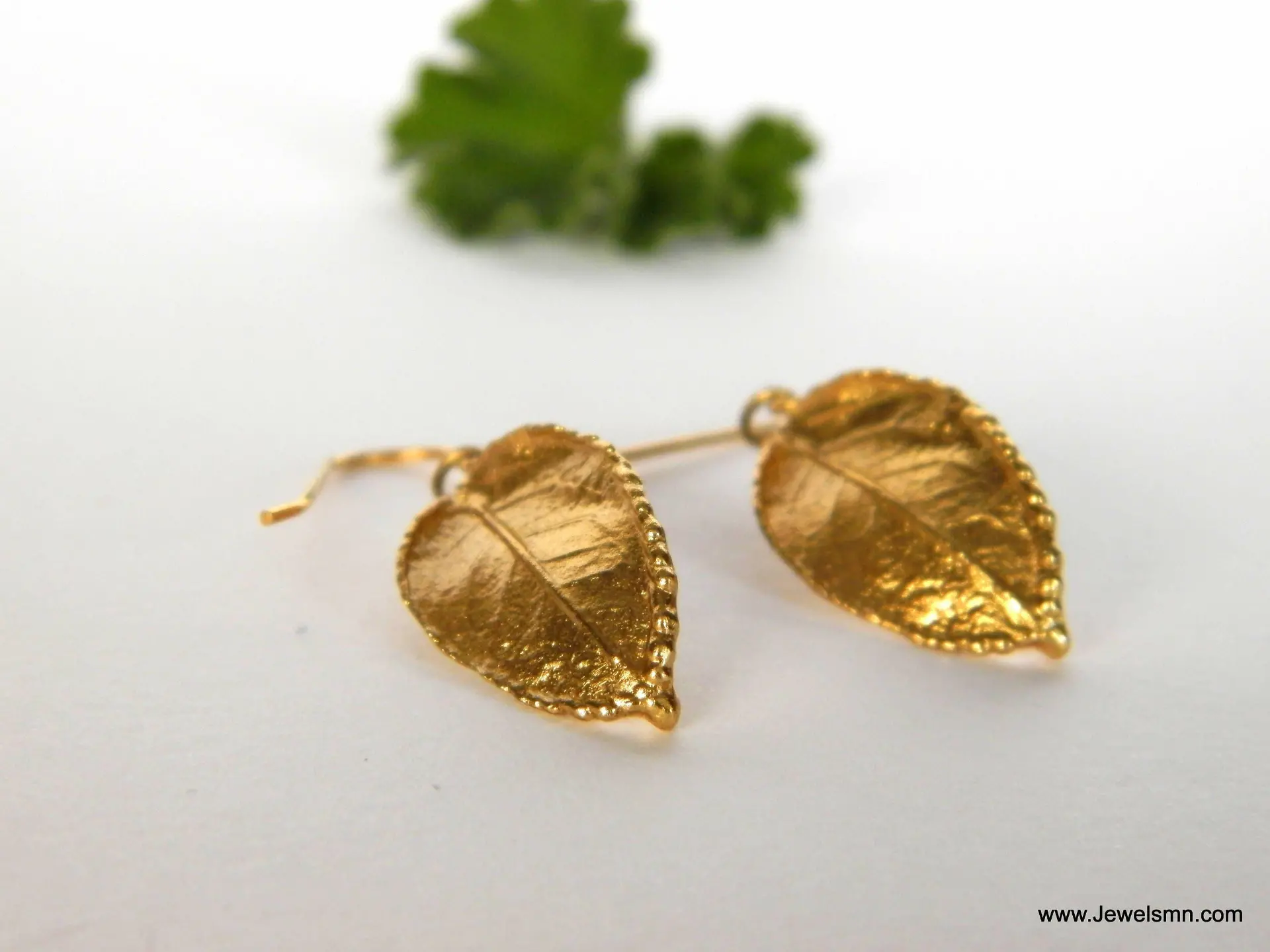 Real Rose Leaf Earrings: 14k Gold Plated on Recycled Brass