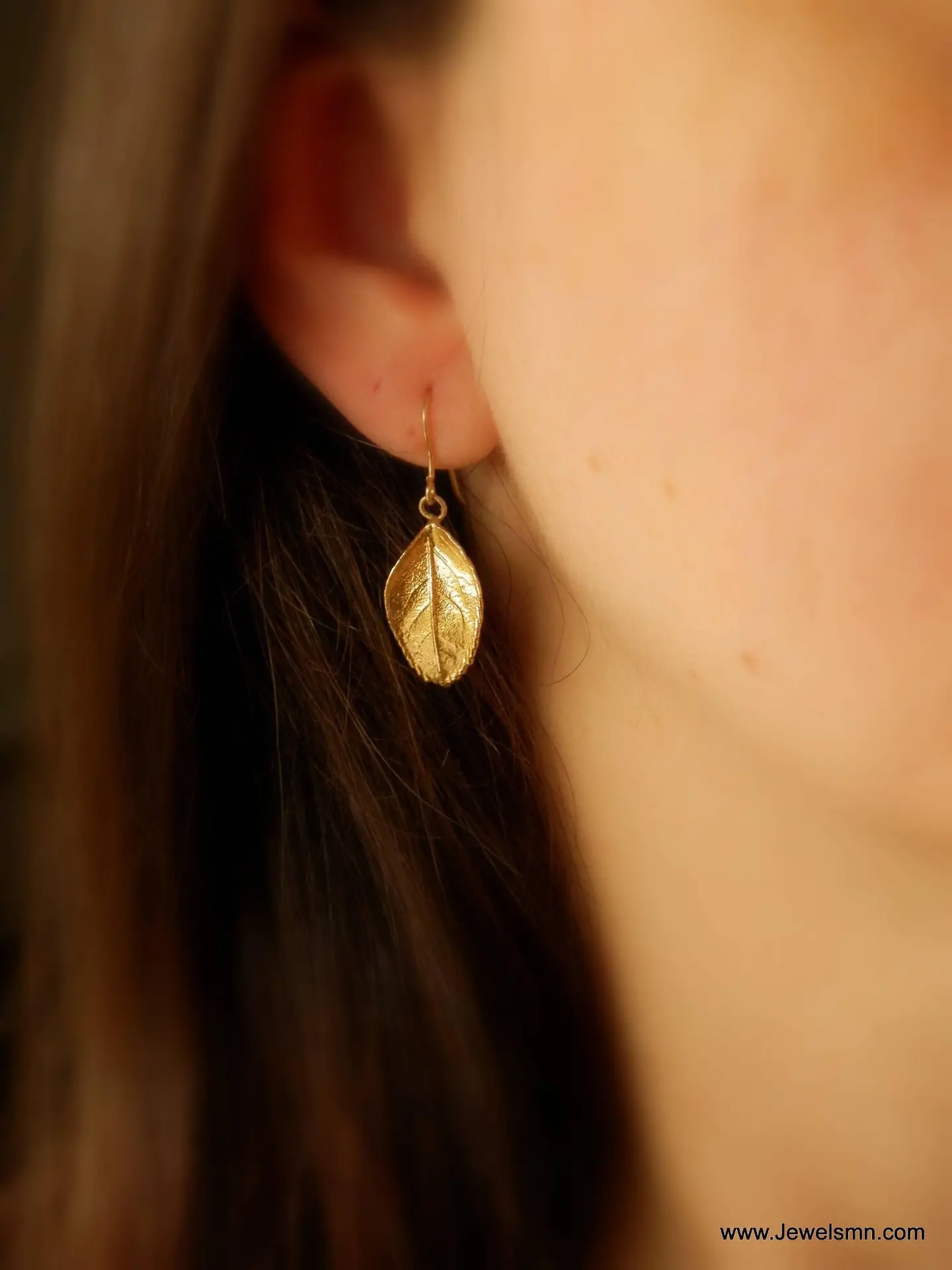 Real Rose Leaf Earrings: 14k Gold Plated on Recycled Brass - Image 2
