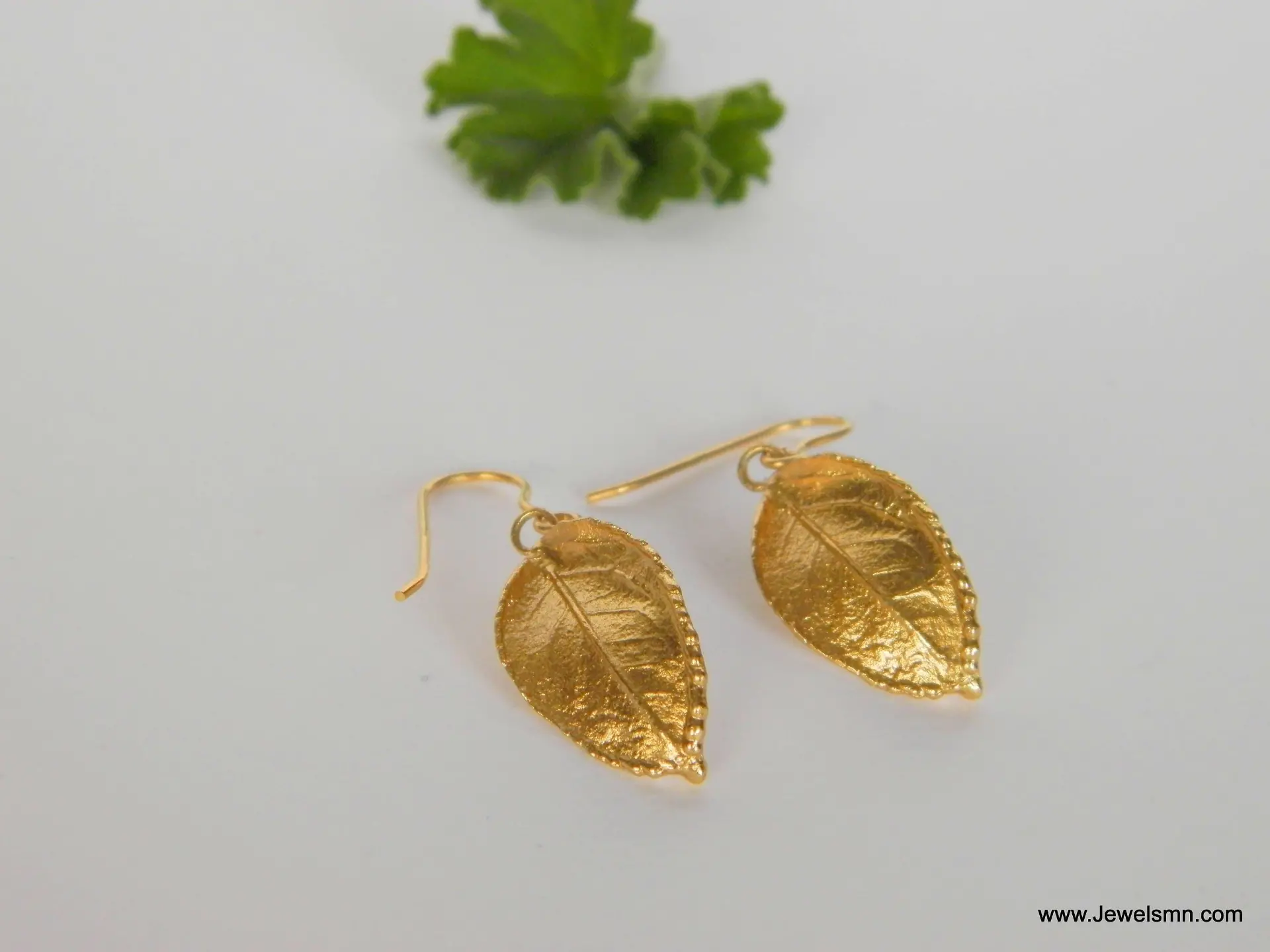 Real Rose Leaf Earrings: 14k Gold Plated on Recycled Brass - Image 3
