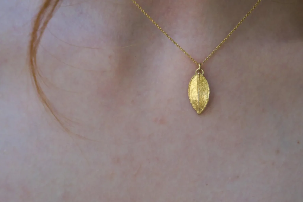 Rose Leaf Necklace: Minimalist Design - 14K Gold Plated Brass