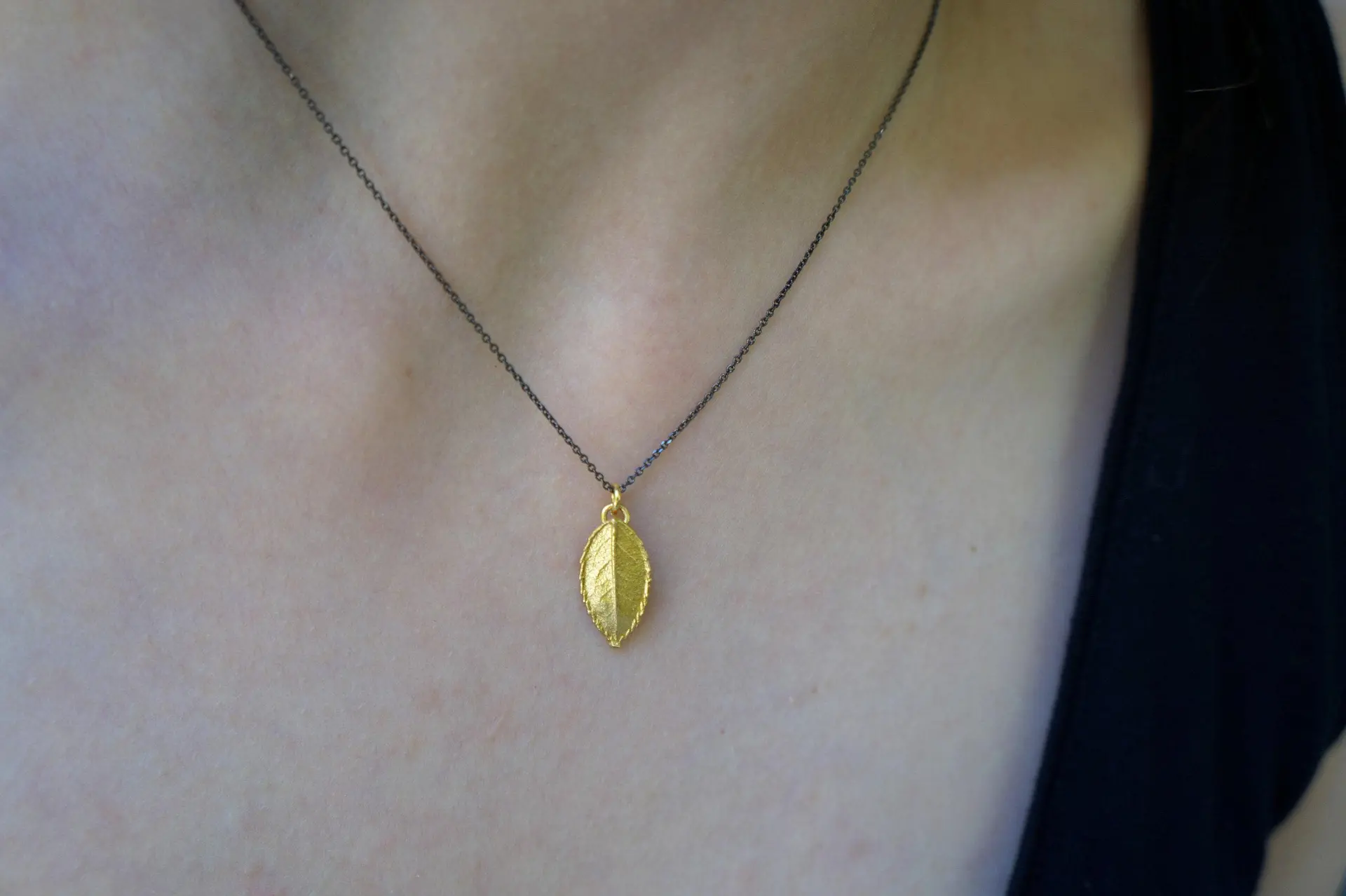 Rose Leaf Necklace: Minimalist Design - 14K Gold Plated Brass - Image 2