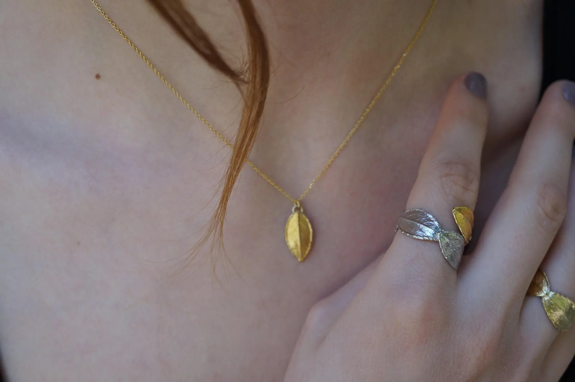 Rose Leaf Necklace: Minimalist Design - 14K Gold Plated Brass - Image 3