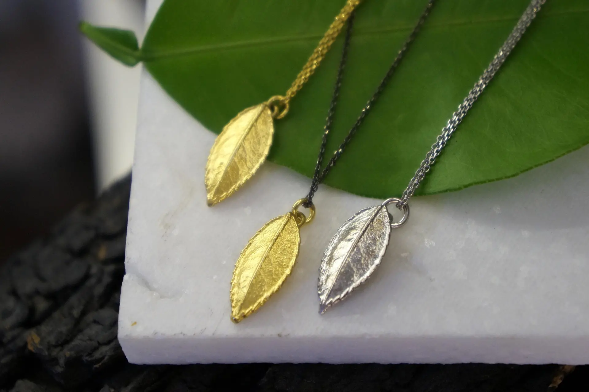Rose Leaf Necklace: Minimalist Design - 14K Gold Plated Brass - Image 4