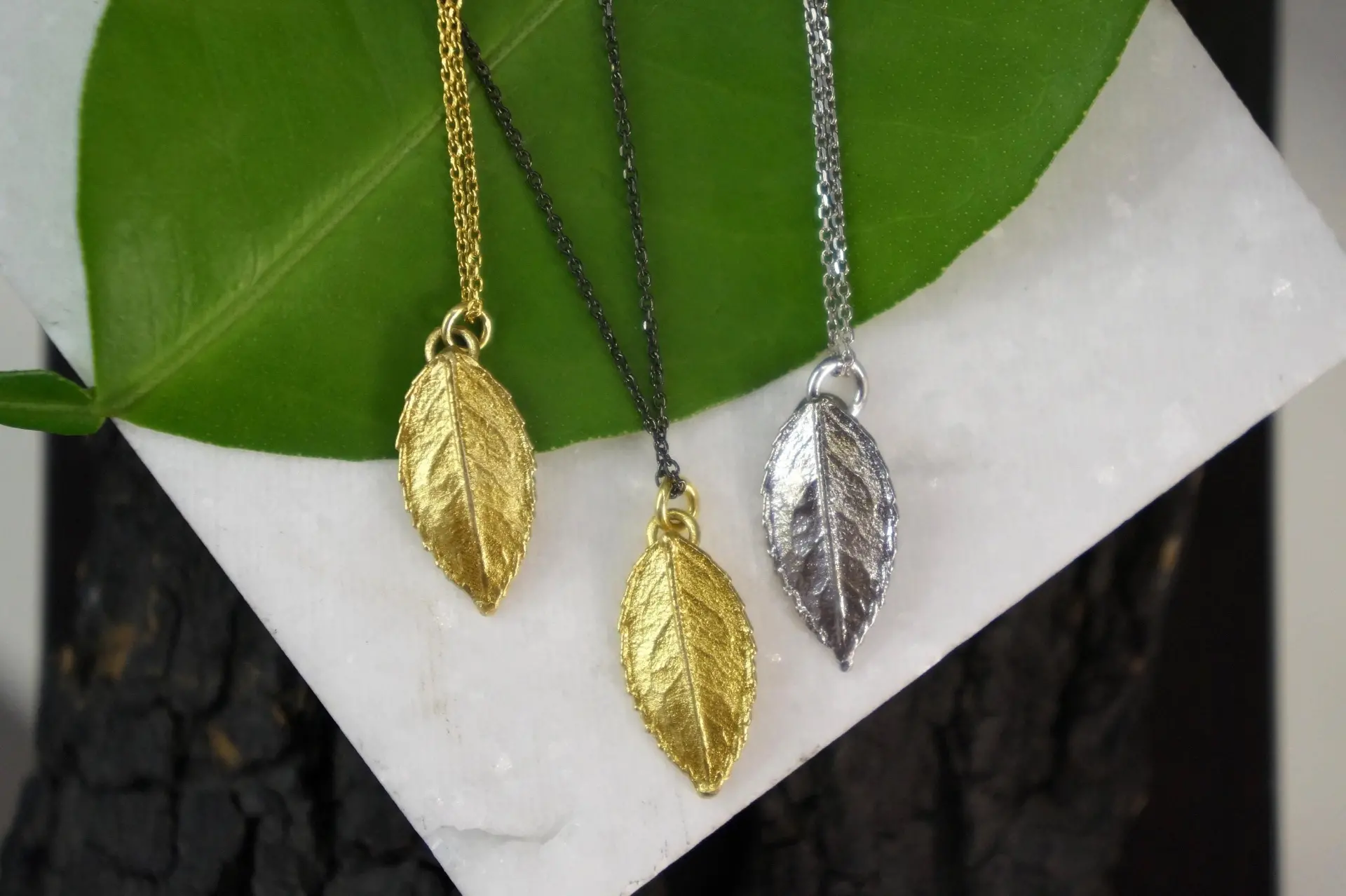 Rose Leaf Necklace: Minimalist Design - 14K Gold Plated Brass - Image 5