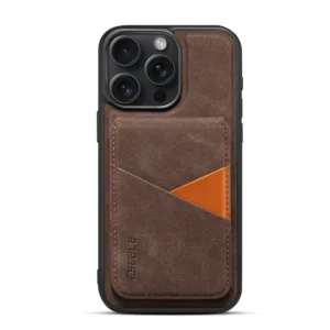 iPhone 16 Case Msafe Retro Faux Leather Cover with Charging Feature and Card Holder