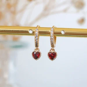 Darling | 24K Red CZ Heart Hoop Earrings