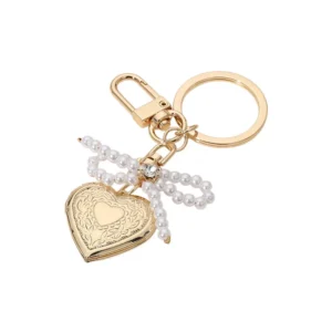 Pearl Beaded Bow Pointe Metal Heart Locket Bag Charm