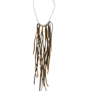 Collar Multiflecos largos de piel Marron en plata 10