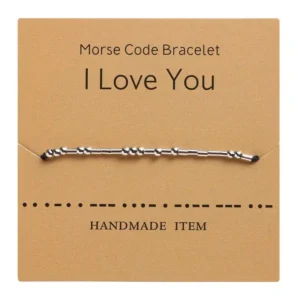 Morse Code Bracelet Silver Beads - Love U