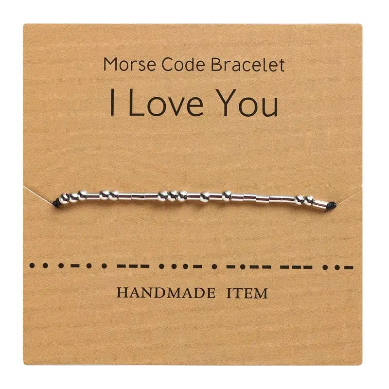 Morse Code Bracelet Silver Beads - Love U