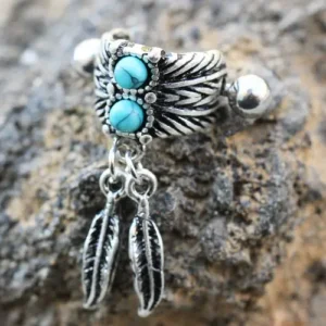Turquoise & Feather Cartilage Cuff Earring