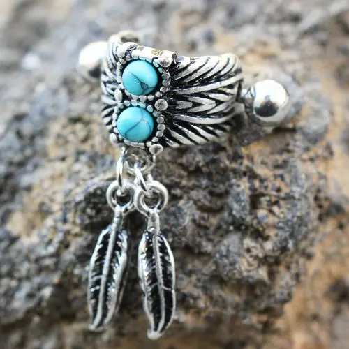 Turquoise & Feather Cartilage Cuff Earring