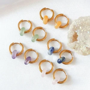 Removable Natural Crystals Beads | 24K Hoop Earrings