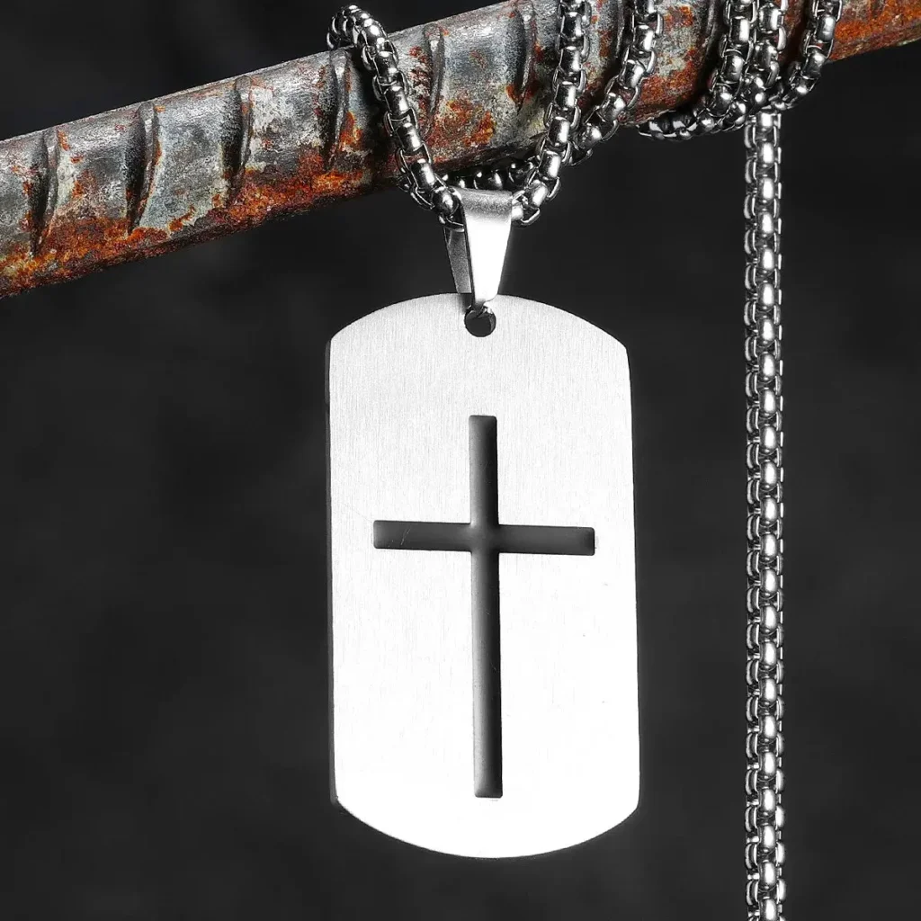 Cross Amulet Bible Tag Stainless Steel Pendant Men's Necklace