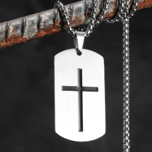 Cross Amulet Bible Tag Stainless Steel Pendant Men's Necklace