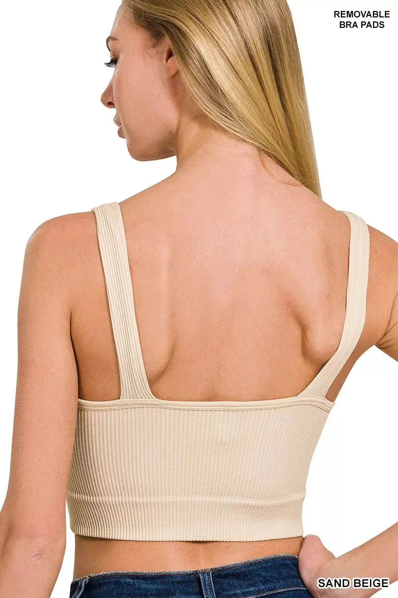Zenana Seamless Ribbed Cropped Bra Padded V-Neck Tank - Image 3