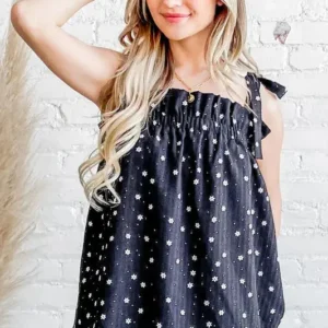 And The Why Daisy Polka Dot Print Ruffle Tank Top